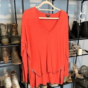 Express Vibrant Coral V-Neck Sweater